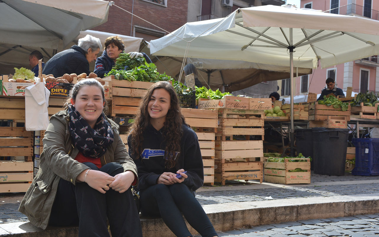 Assumption students in one of the many markets throughout the city of Rome.
