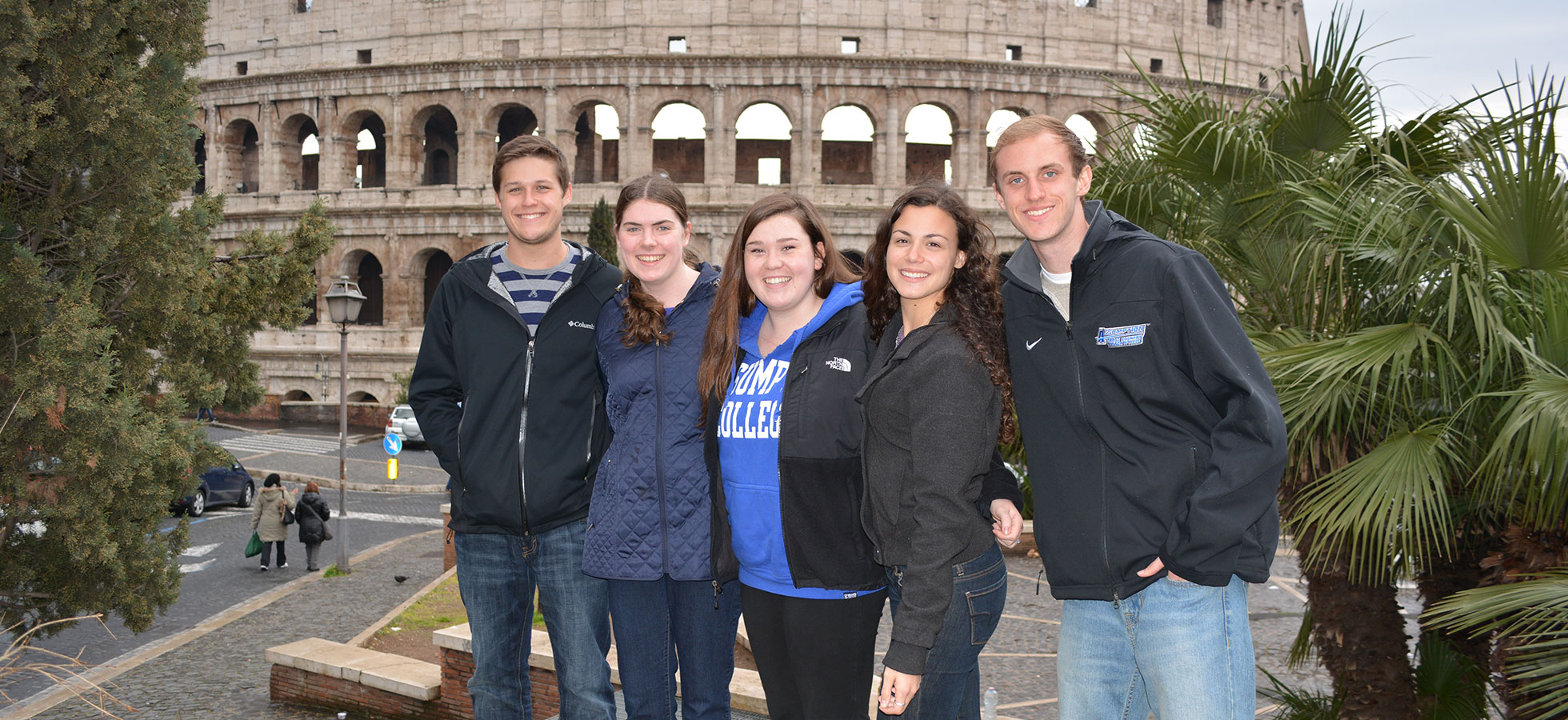 Assumption students outside of the Colosseum in Rome, Italy.