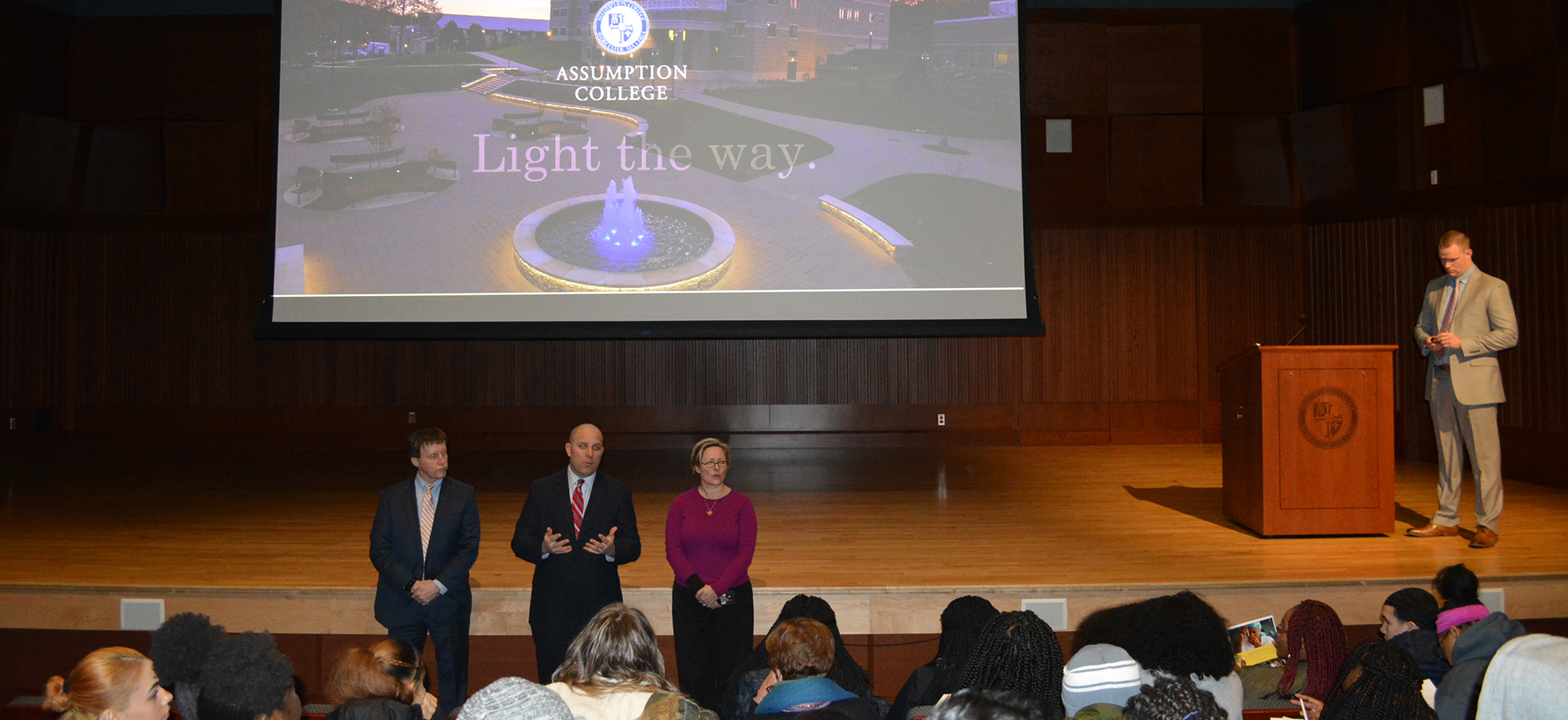 High school students from Ernest Young visit Assumption College and attend a information session.