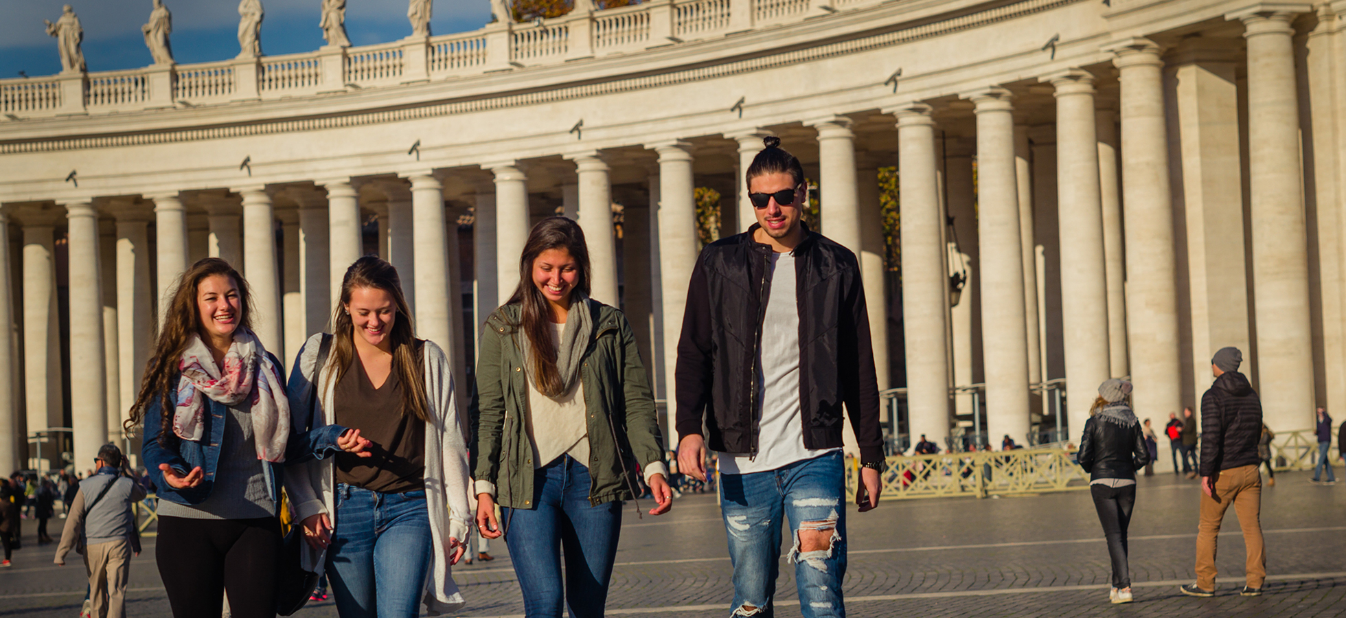 Students enrolled at Assumption's campus in Rome, Italy spend some time in St. Peter's Square at the Vatican.