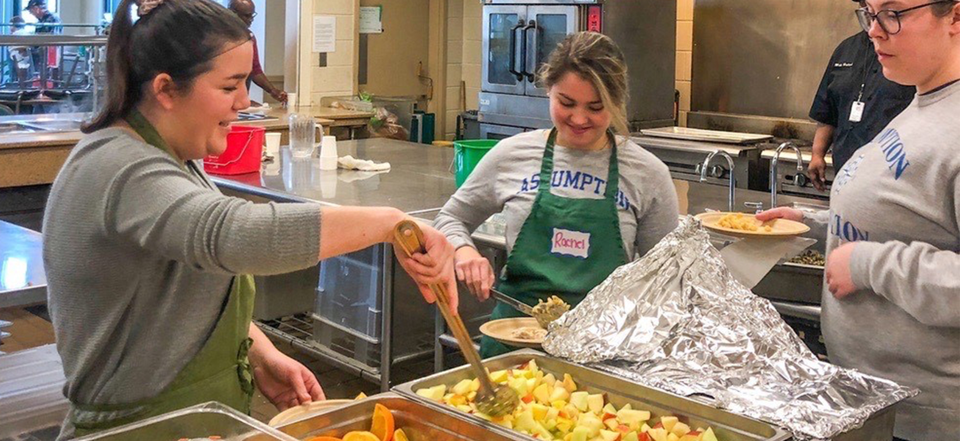 Assumption students serving food to those in need at a shelter in Baltimore, Maryland.
