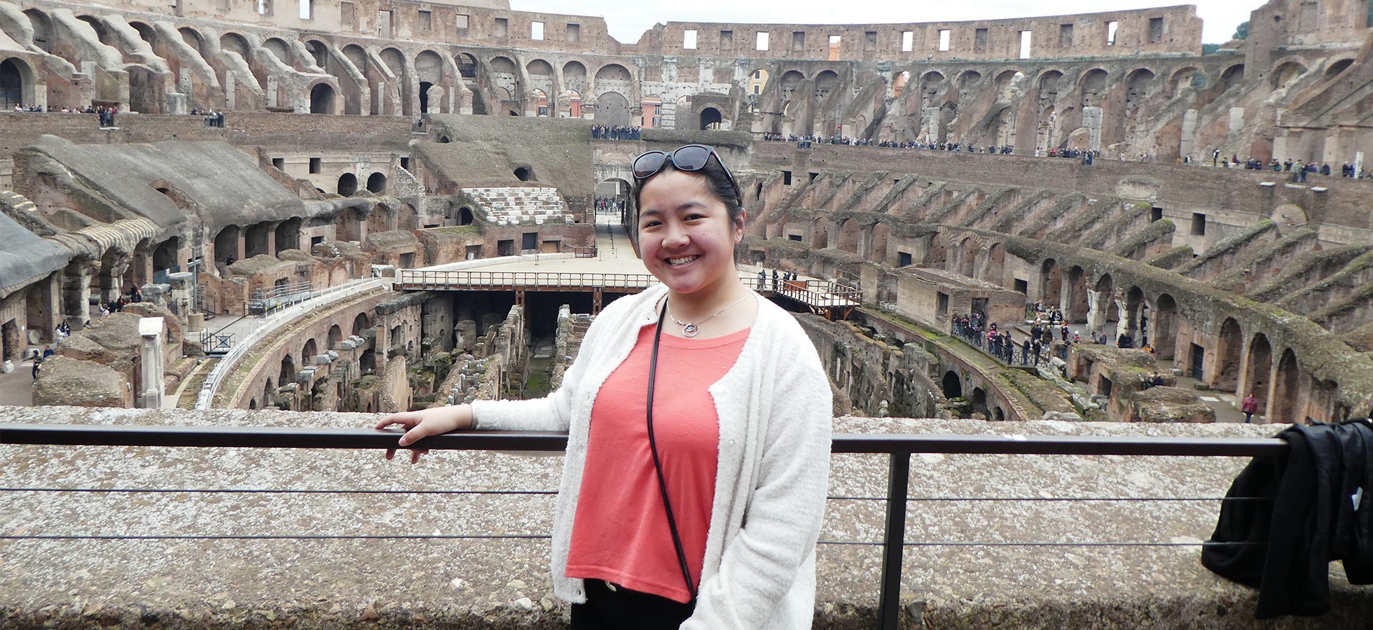 Isabella Bolognese ’20 at the Colosseum in Rome who was named the recipient of the 2020 George A. Doyle Merit Award for Excellence in Economics or Global Studies.