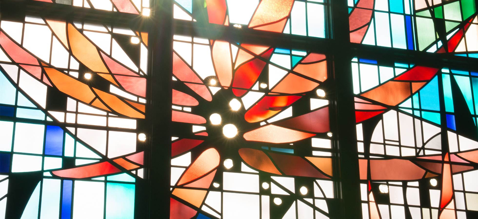 A stained glass window in the Chapel of the Holy Spirit on the Assumption campus in Worcester, Massachusetts
