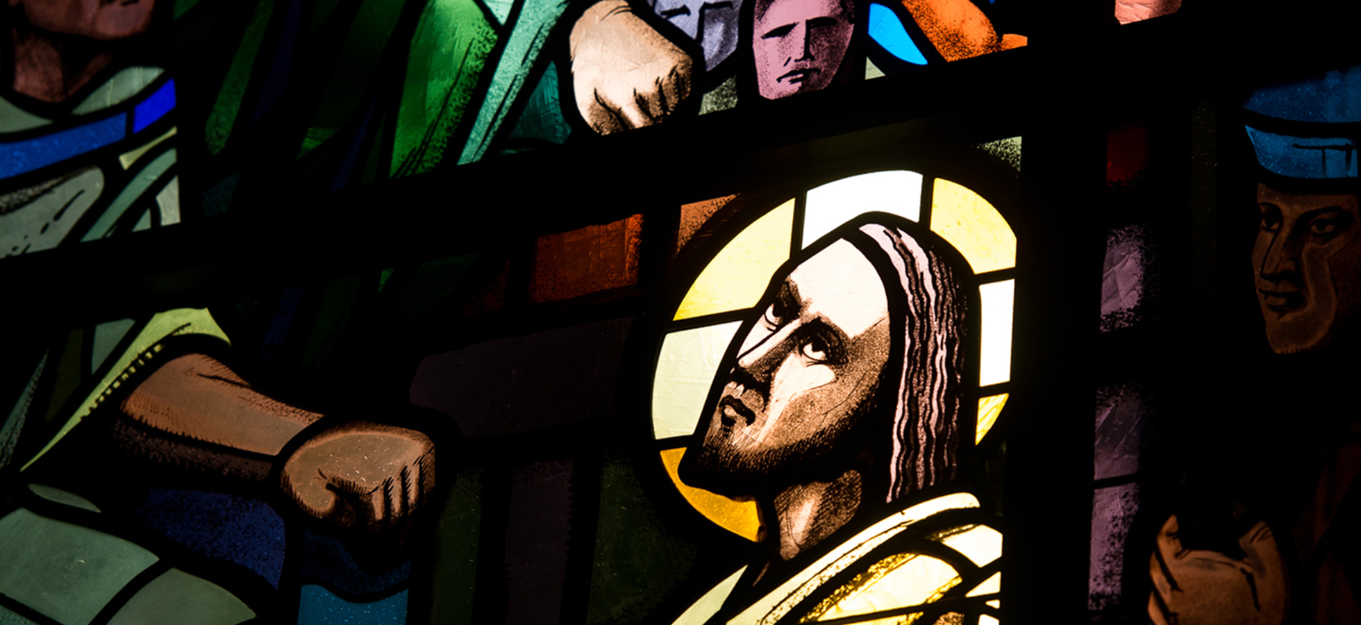 Image of Christ found in a stained glass window at Assumption University.