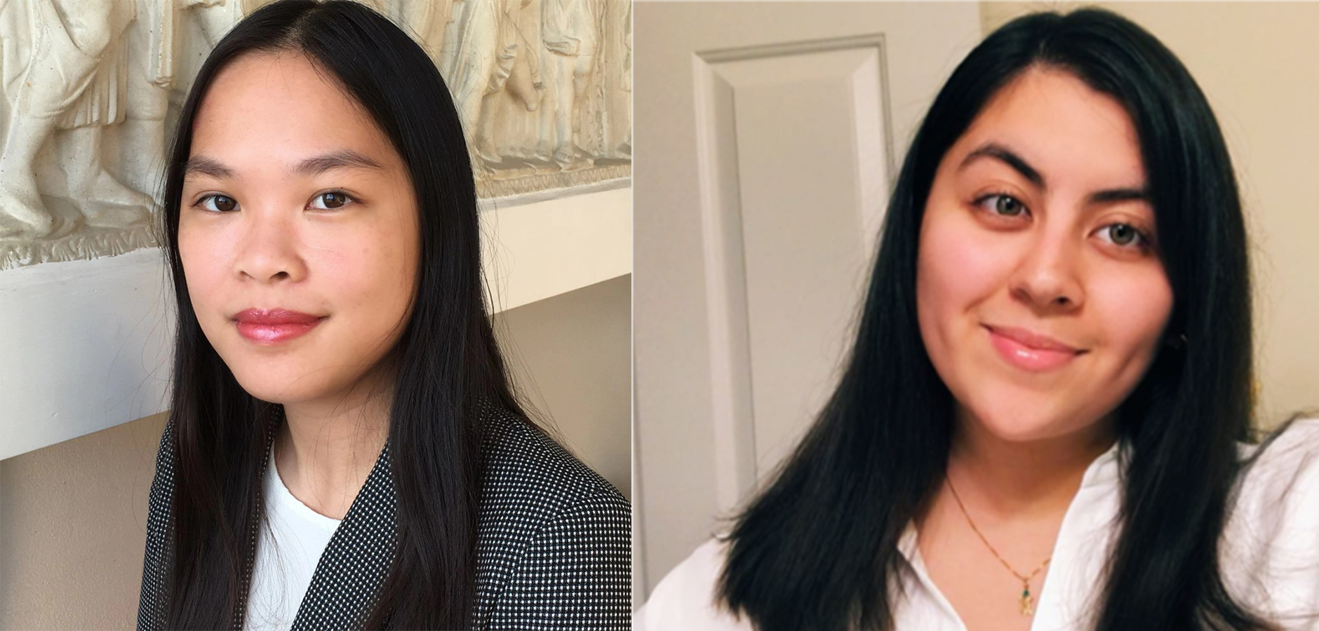 Photo of Assumption cybersecurity majors Olivia Hulsebosch ’21 and Nicole Gomez ’21 who were chosen to join the highly selective Cybersecurity Mentorship Pilot Program, a new initiative designed to encourage and nurture a diverse group of college students to become the next generation of cybersecurity professionals in Massachusetts.