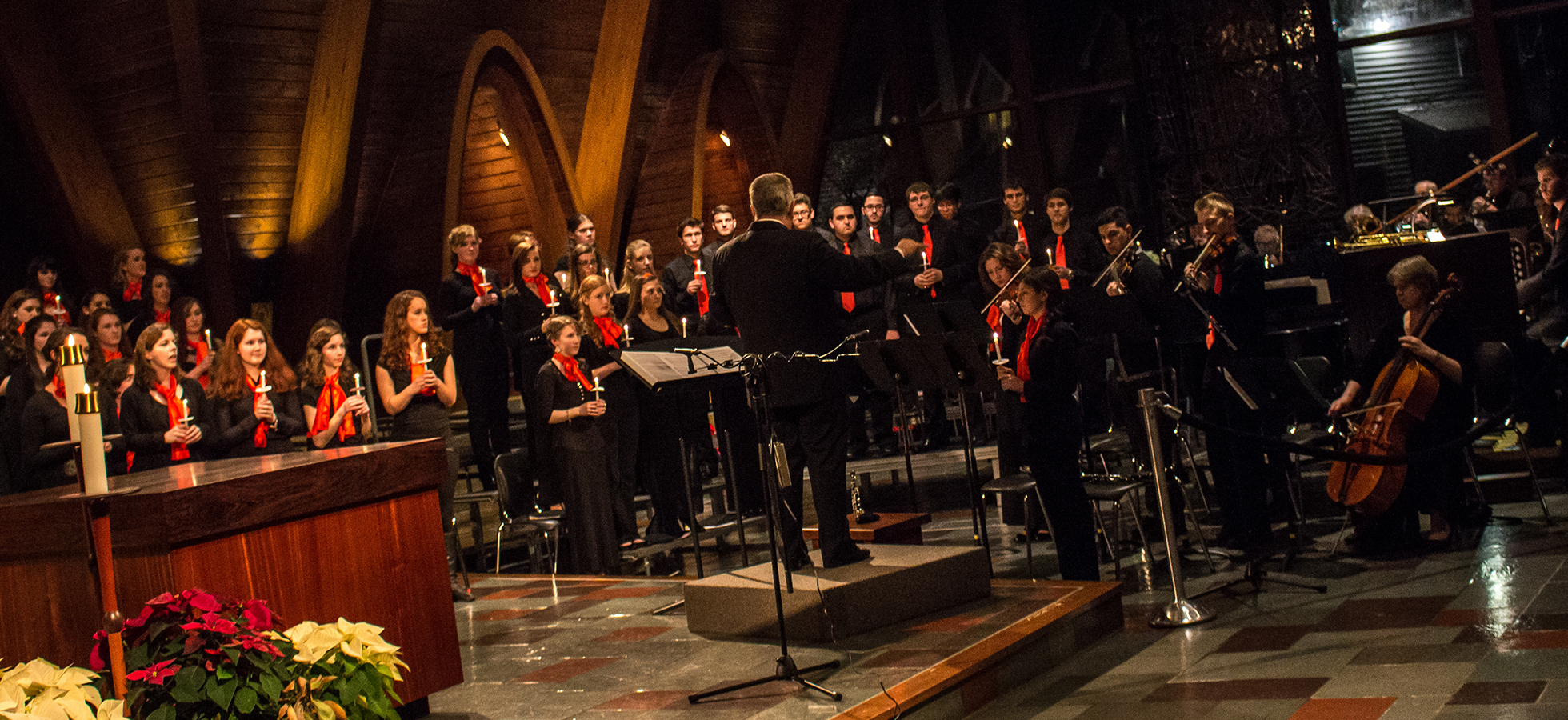 Assumption University students in the Chapel of the Holy Spirit during a performance of the annual Lessons and Carols.