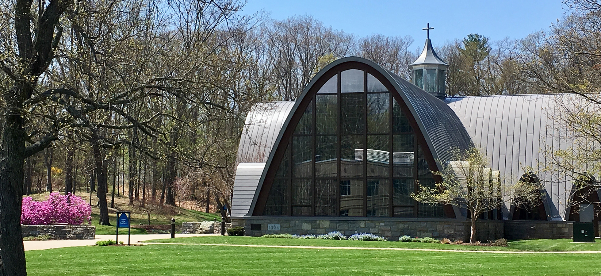 Photo of the Chapel of the Holy Spirit in spring on the Assumption University campus in Worcester, Massachusetts.