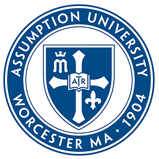 The official blue and white seal of Assumption University.