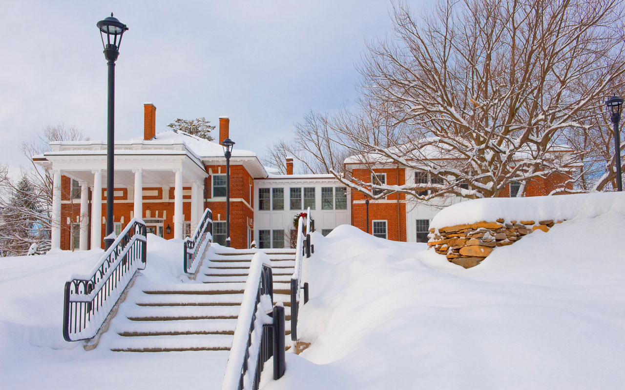 Admissions House in the snow