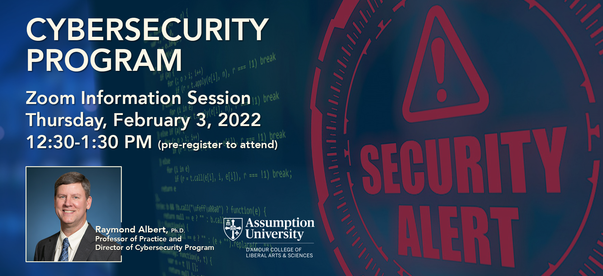 Graphic promotion a Assumption University's cybersecurity program.