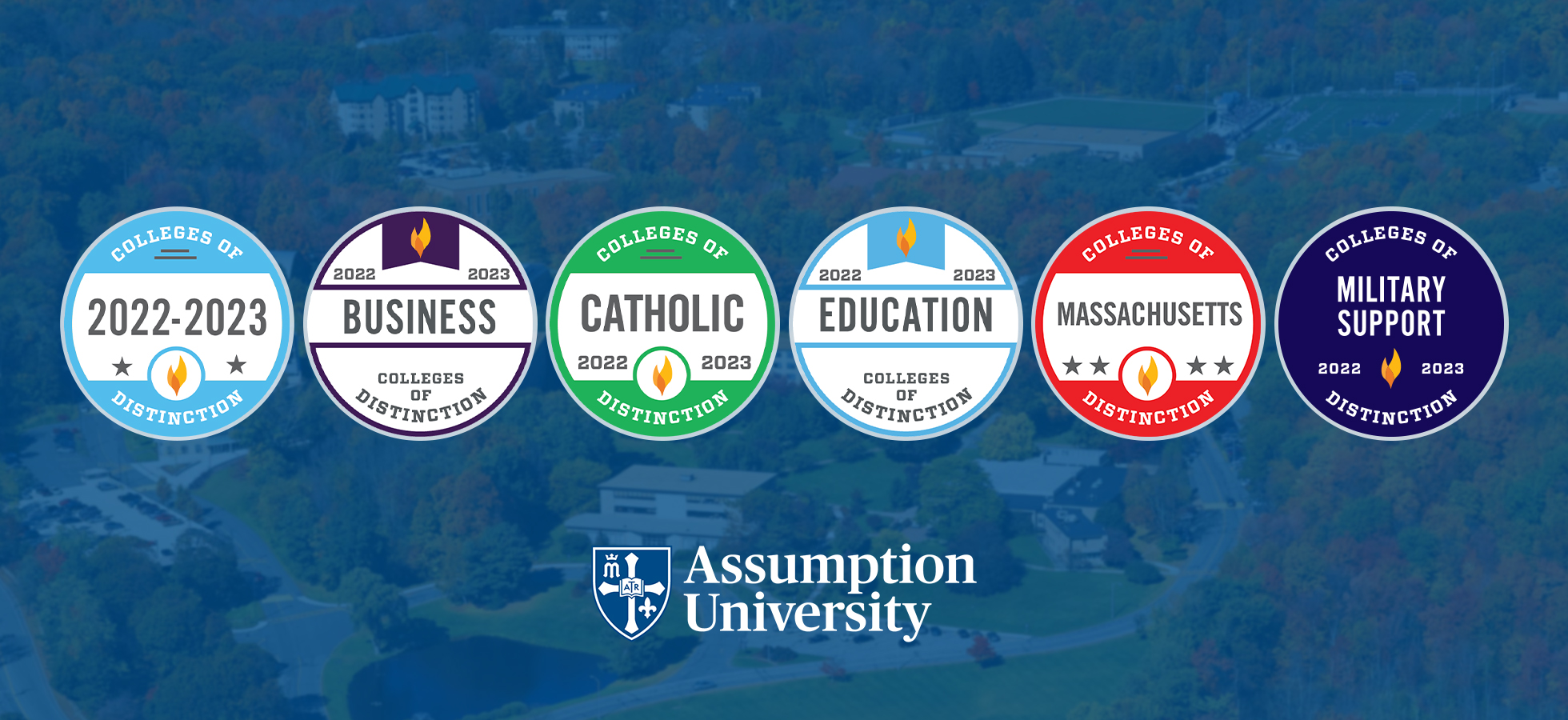 Graphic sharing that Assumption was recognized for Student Engagement, Quality of Academics, Supportive Campus Community and Outcomes