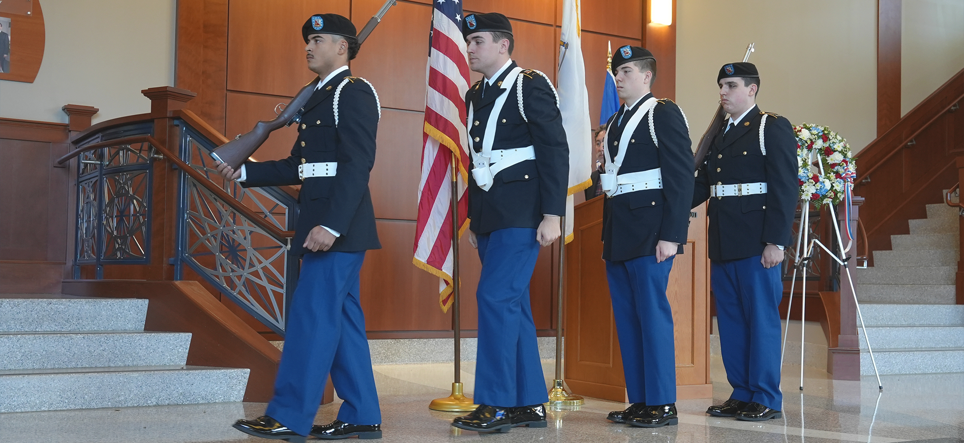 Members of the Assumption University community present the colors at the November 7th Veterans Day ceremony.