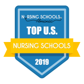 Badge recognizing Assumption College's School of Nursing as one of the best in Massachusetts and New England
