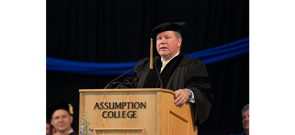 Brian Kelly ’83 Delivers Keynote Address to 653 Graduates at Assumption's 95th Commencement