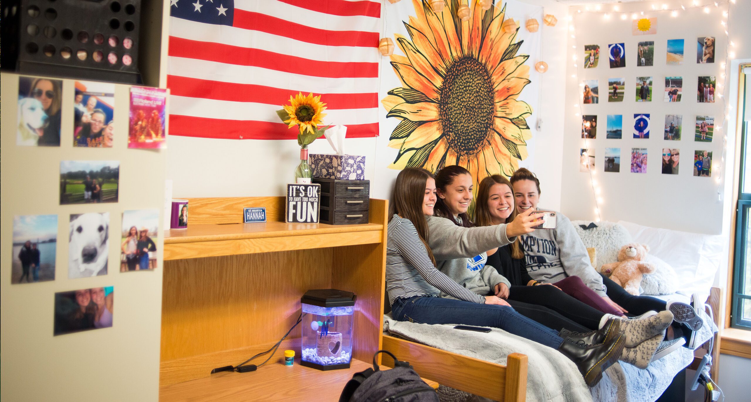 Assumption students in one of the first-year student residence halls.