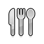 Icon for a fork, knife and spoon that is used on the Assumption University mobile app.