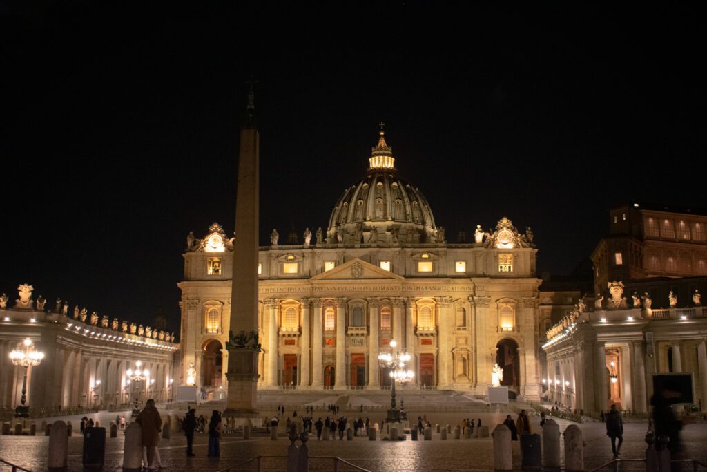 St. Peters Basilica at night. 