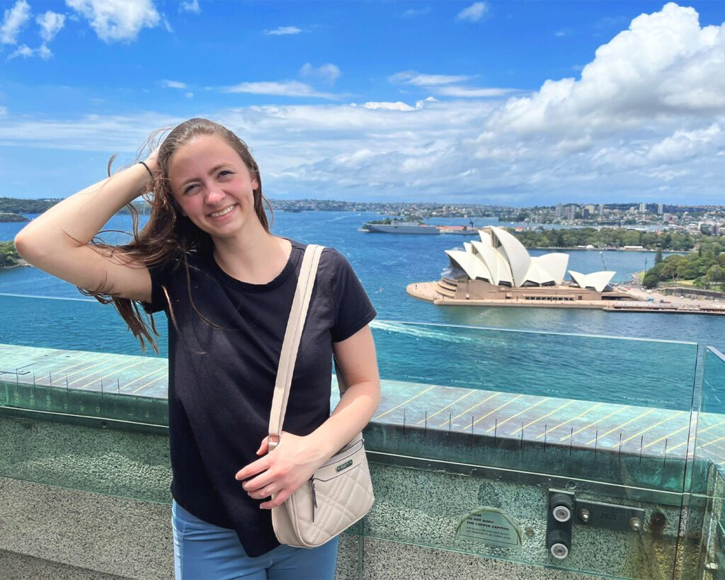 Photos of Cassidy O'Hara '24. Spending her spring semester 2023 studying abroad in Sydney, Australia, interning at SDN Children's Services.
