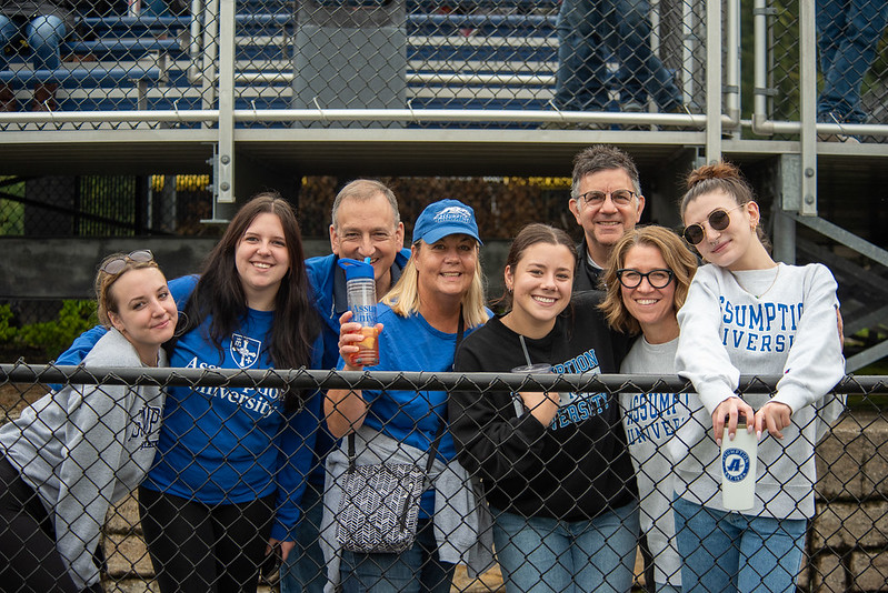 Assumption students and families attend a Greyhounds football game