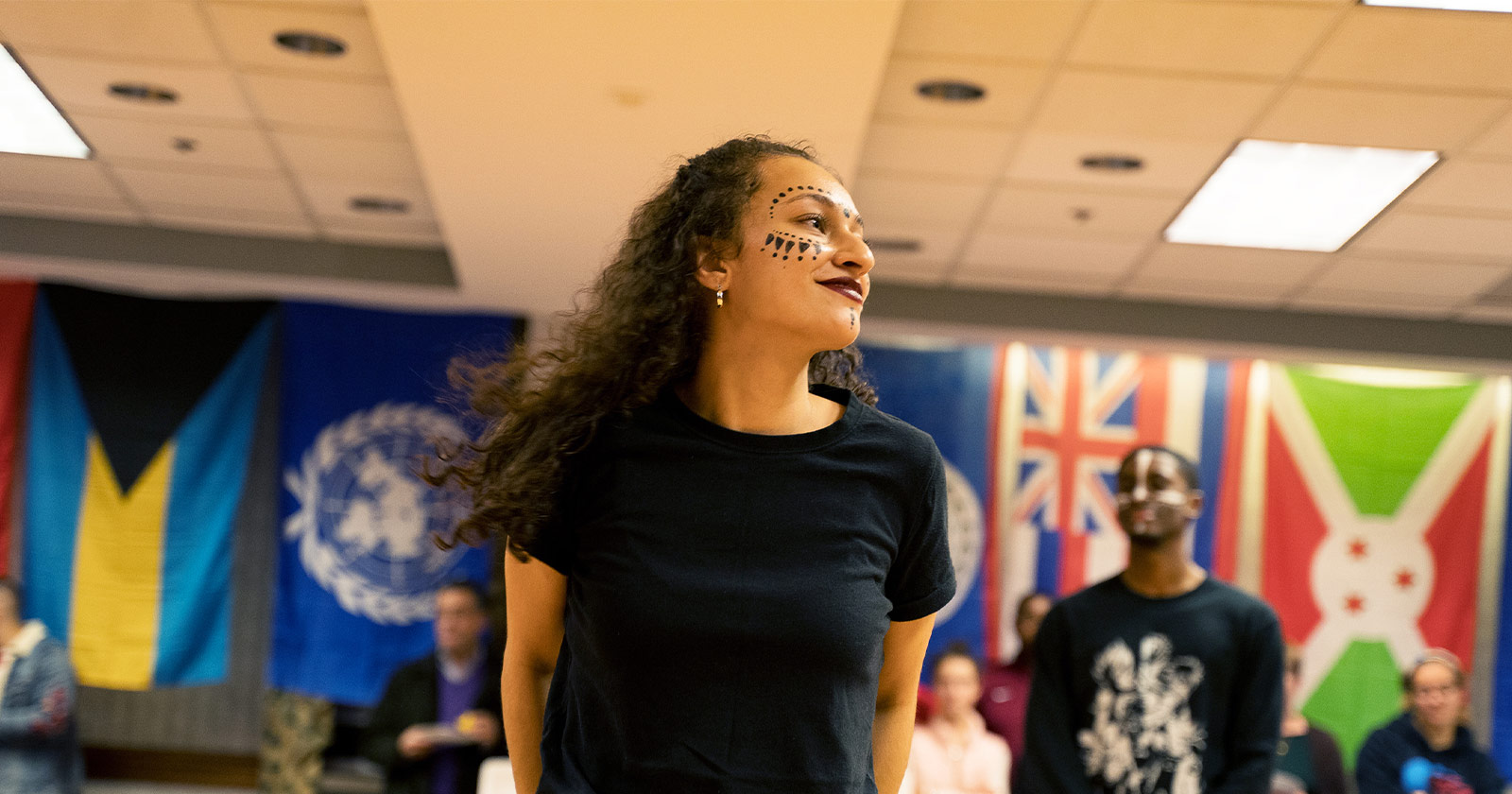 A student from Assumption University dances at the university's multicultural day celebration.