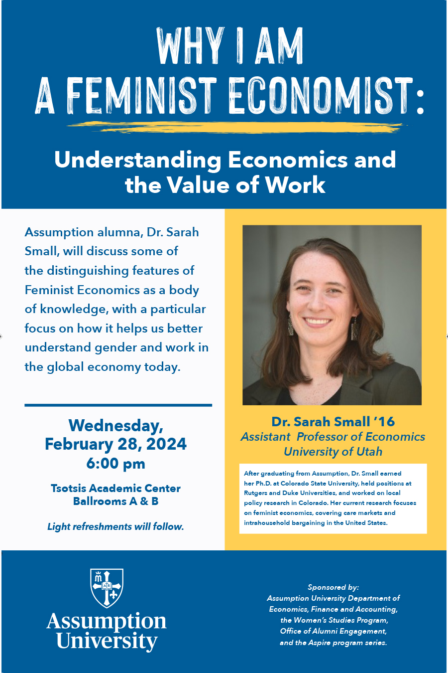 poster for Dr. Sarah Small's "Why I am a Feminist Economist"