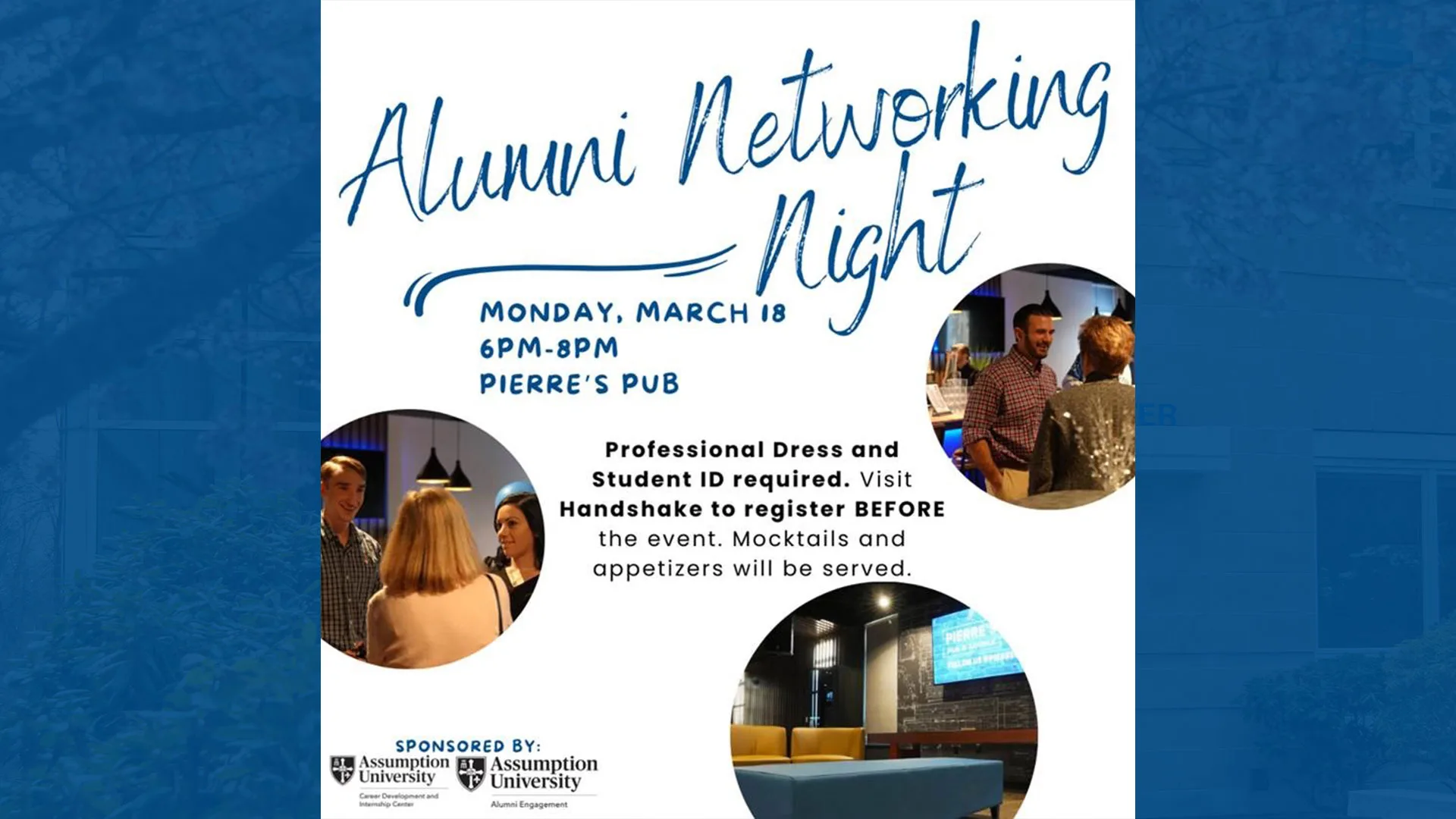 Poster for Alumni and Student Networking Night on March 18