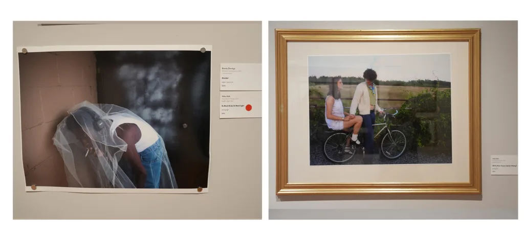 Student Heba Abdi's art is shown; two photographs, one on the left titled "So Much Grief, So Much Light," one on the right titled "Did You Know True Love Asks for Nothing?"
