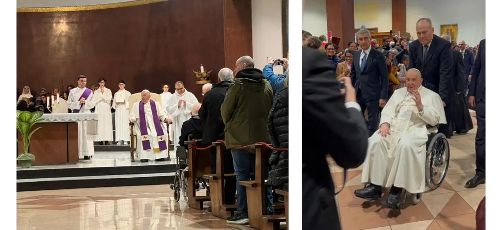 Photos of Pope Francis from the Church of San Pio V in Rome, Italy