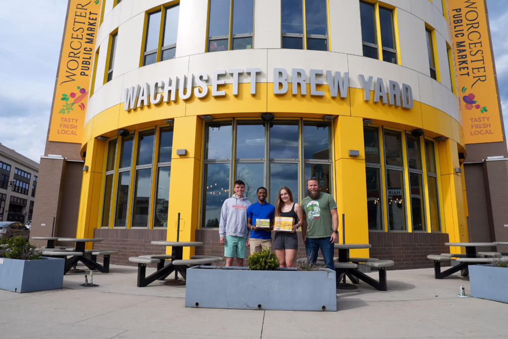 Students and Professor Zachary Daniels outside the Wachusett Brew Yard