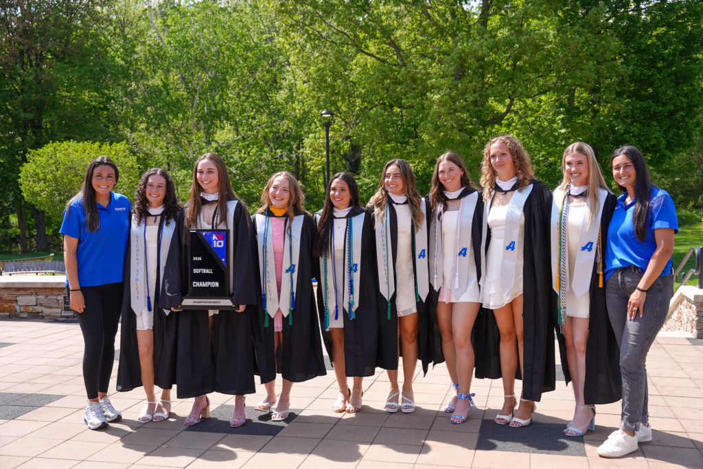Graduating softball seniors after their commencement.