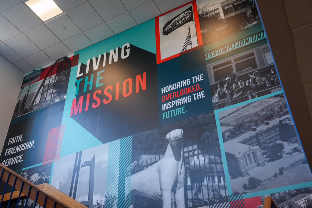 visual collage of living the mission exhibit